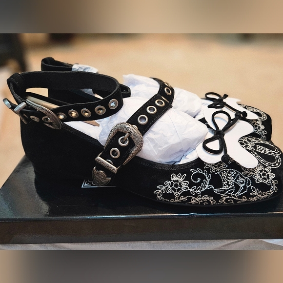 FREE PEOPLE Suede Leather Vintage-inspired Buckle Ballet Flats US 10 / EU 41 - Picture 11 of 15